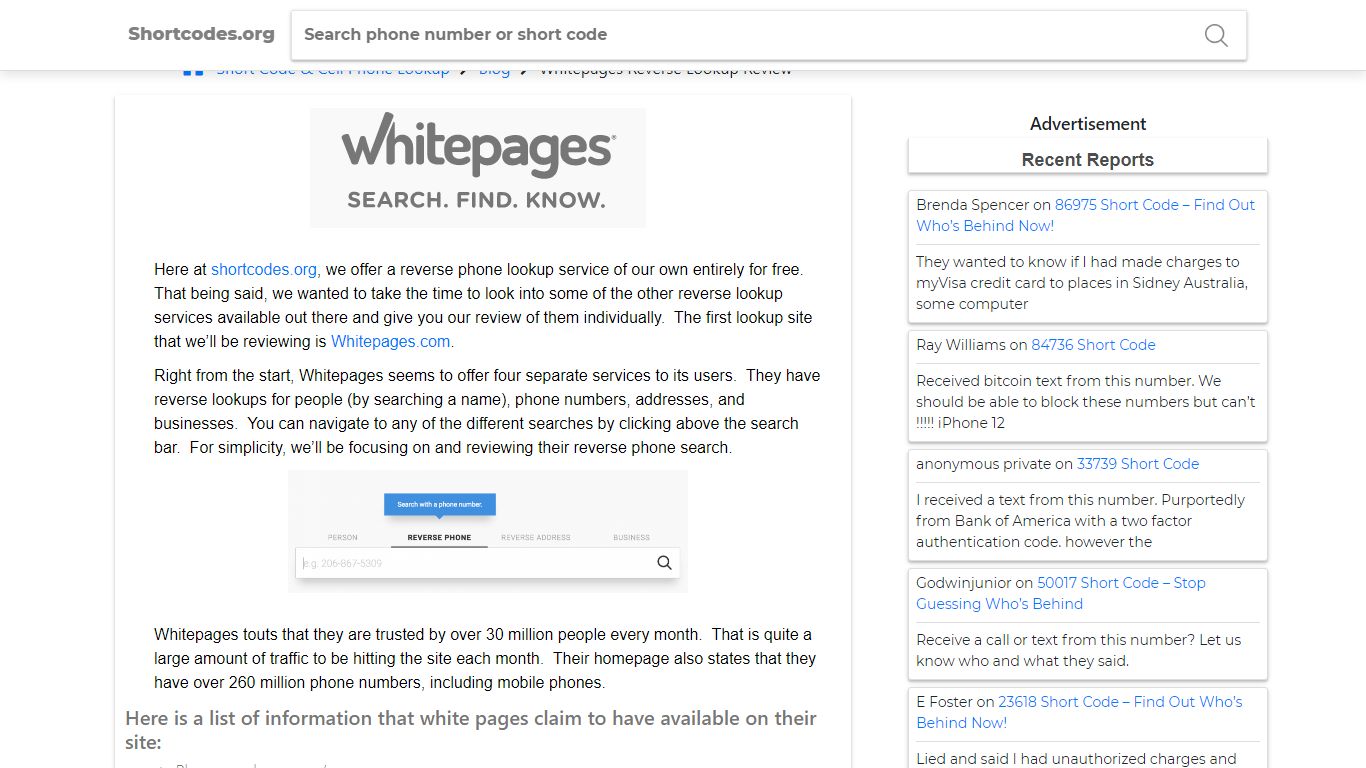 » Whitepages Reverse Lookup Review - shortcodes.org